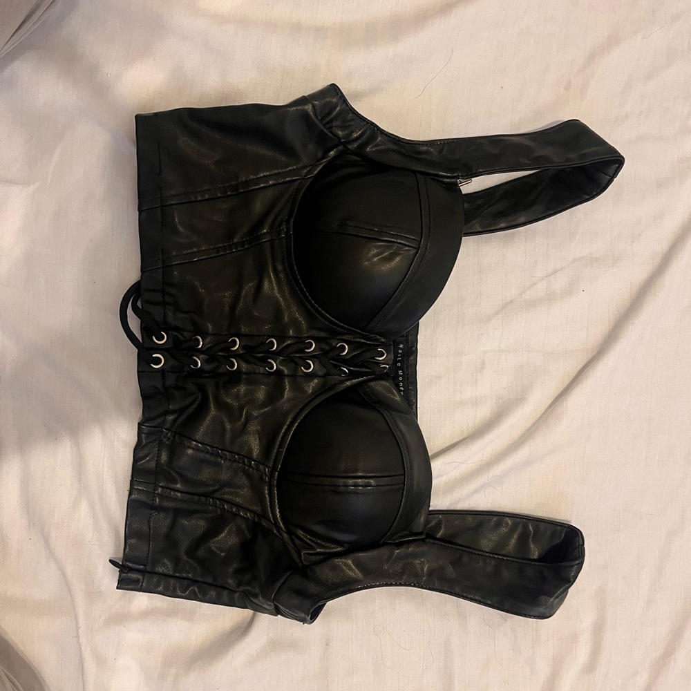 Black Faux Leather Corset Top
